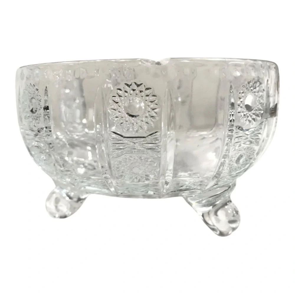 Vintage 1964 Delisoga 3-Footed Diamond Cut Starburst Pattern Candy Dish
